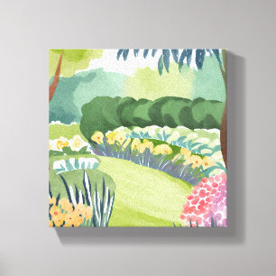 Toile Promenade du jardin fleuri   Aquarelle de la natur