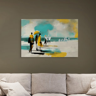 Toile Promenade ensoleillée – Figures abstraites dans un