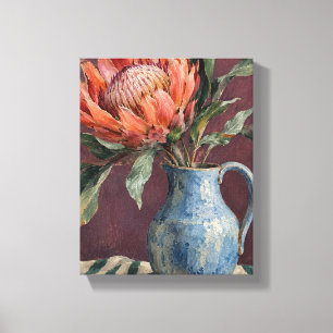Toile Protea de Kaki dans un pichet bleu frais