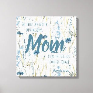 Toile Proverbes 31 Maman Fleurs Bleues & Or