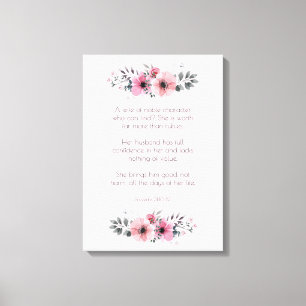 Toile Proverbes 31 Versets de la Bible avec fleurs roses