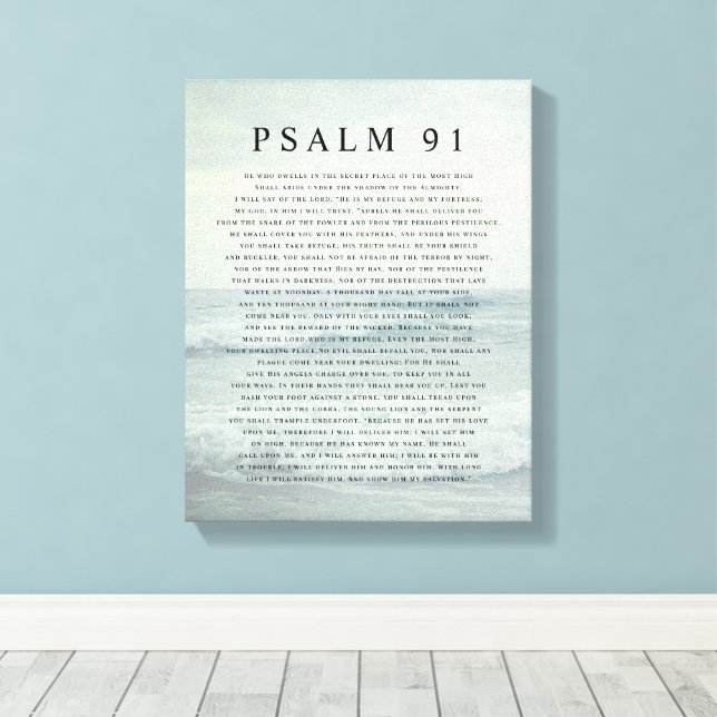 Toile Psalm 91 Scripture Soft Aqua Blue Calm Beach (Insitu (Plancher de Bois))