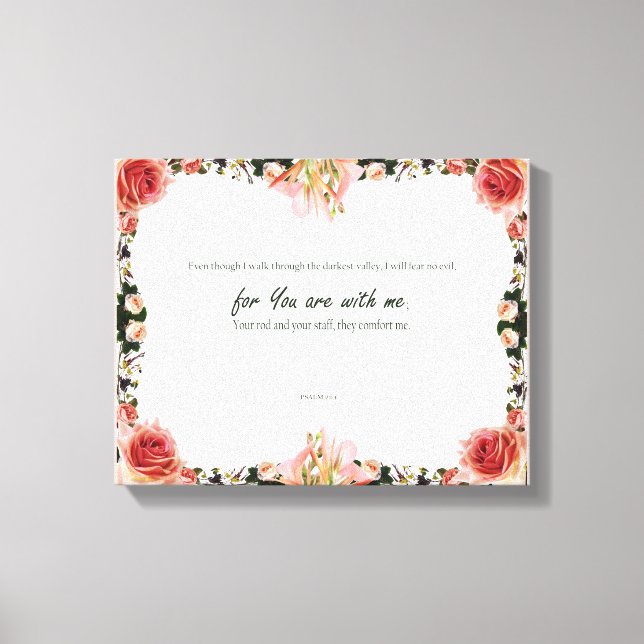 Toile Psaume 23:4, Fleur Rosé Étiqueté Canvas Imprimer (Recto)
