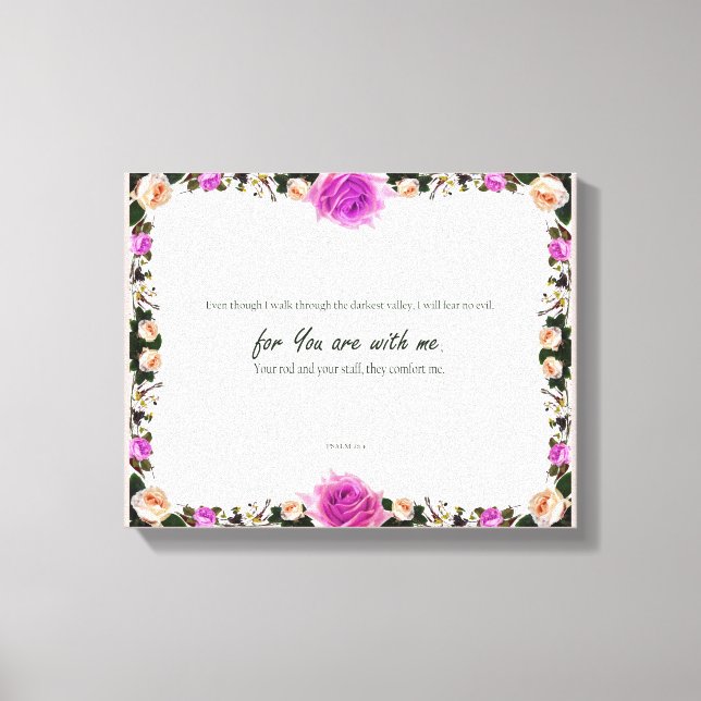 Toile Psaume 23:4, Fleur Rosé Étiqueté Canvas Imprimer (Recto)