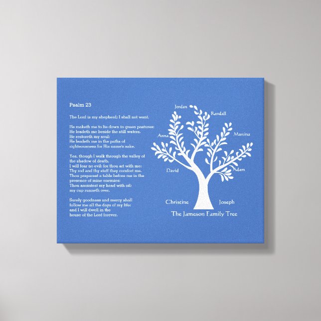 Toile Psaume 23 KJV avec arbre généalogique, (Recto)