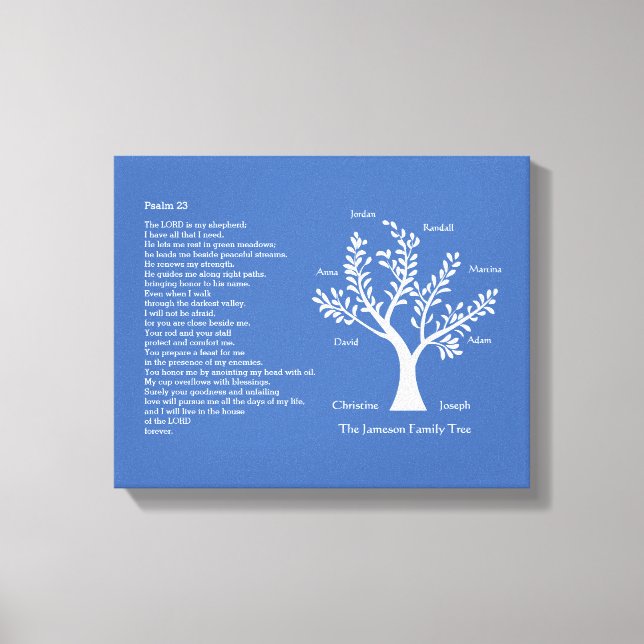 Toile Psaume 23 NLT avec arbre généalogique, (Recto)