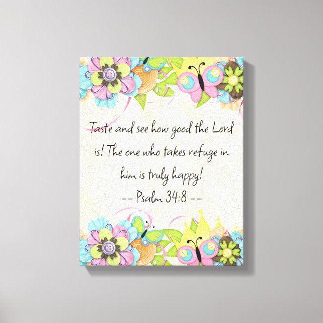 Toile Psaume 34: 8 | Citations bibliques motivationnelle (Recto)