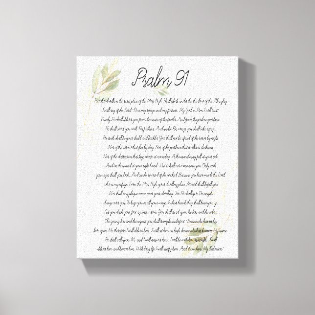 Toile Psaume 91 Écriture Bible Art Aquarelle Feuilles (Recto)