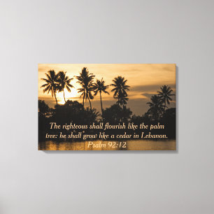 Toile Psaume 92:12 Palmiers Eau Coucher de soleil Bible
