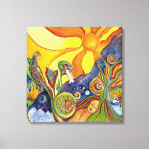 Toile Psychedelic art - Hippie Woman 60 s - Sun Birds