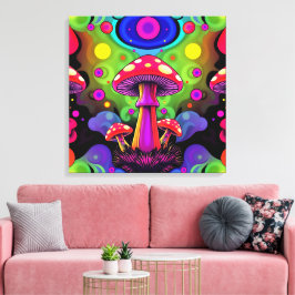 Toile Psychedelic Vibrant Colorful Retro Mushrooms