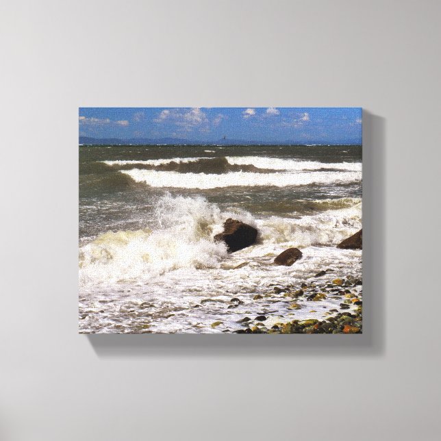 Toile Puget Sound Washington Rocky Beach Waves Photo (Recto)