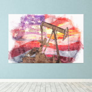 Toile Pumpjack silhouette pastille Drapeau américain