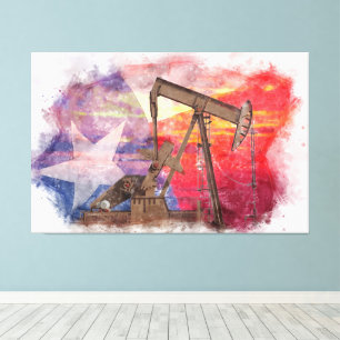 Toile Pumpjack Texan icône dessin pastel avec Texas Flag