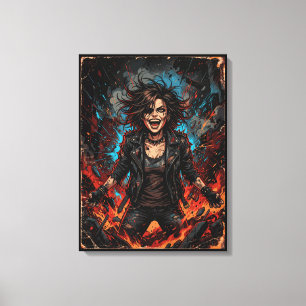 Toile Punk Chaos Fille Explosion   Art Grunge Rebelle Fe
