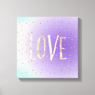 Toile Purple Aqua Ombre Gold Hearts Aimer
