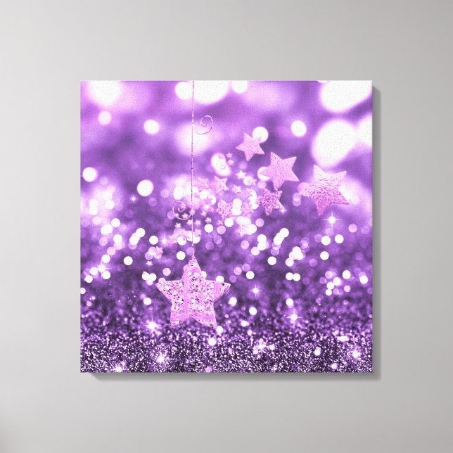 Toile Purple Bokeh Faux Parties scintillant et étoiles (Recto)