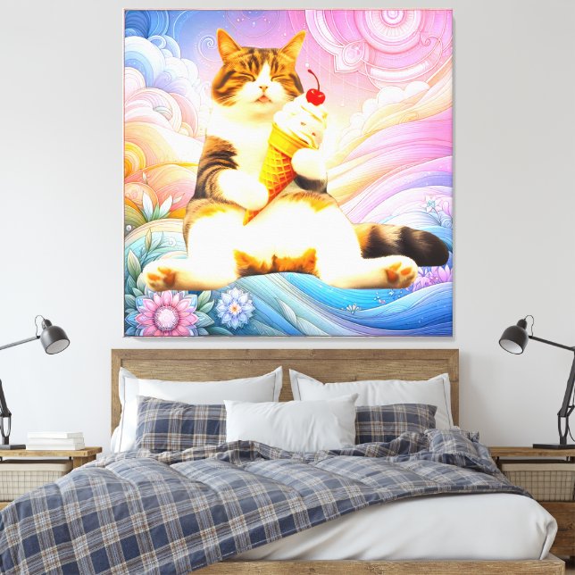 Toile Purrfectly Asleep – Cat Holding Ice Cream Cone (Insitu(Chambre))