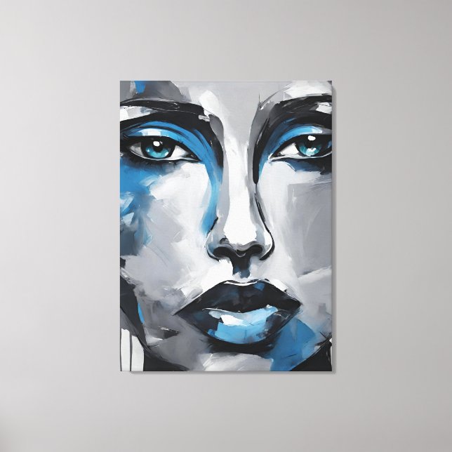 Toile Quadro abstrato rosto de mulher azul cinza preto  (Recto)