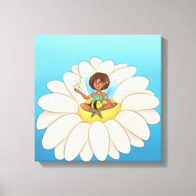 Toile quadro com fada em cima de uma flor (Recto)