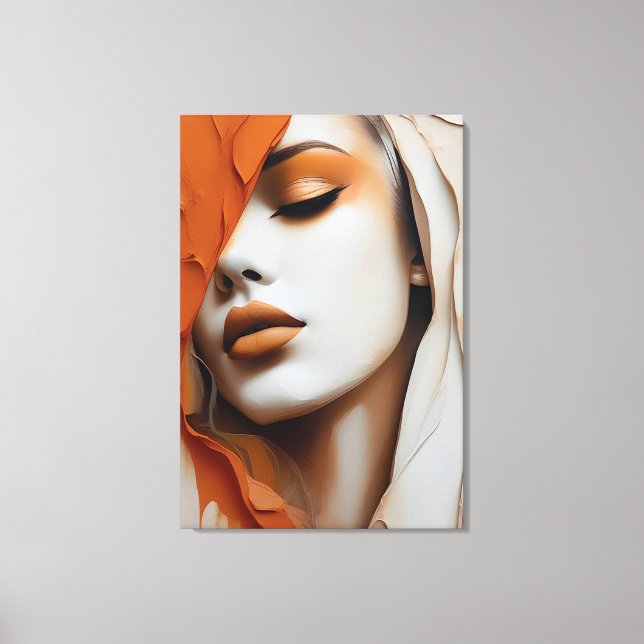 Toile Quadro Rosto de mulher Laranja e bege  (Recto)