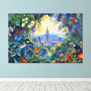 Toile Quand la faune observe Manhattan – Un paysage urba
