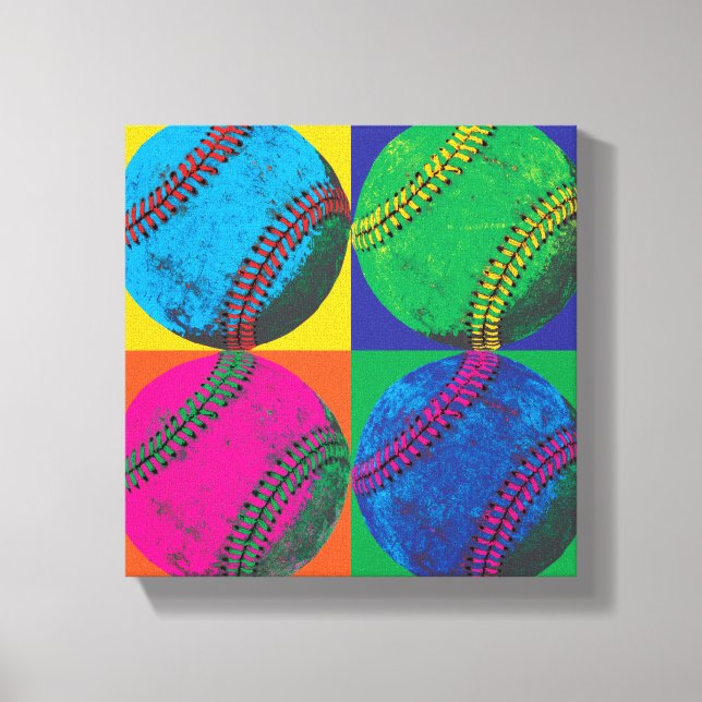 Toile Quatre balles de baseball de différentes couleurs (Recto)