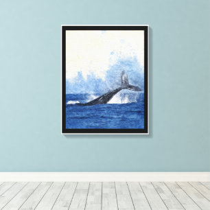 Toile Queue de baleine bleue éclaboussant dans l'art océ