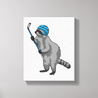 Racoon au hockey sur glace avec bâton de hockey su