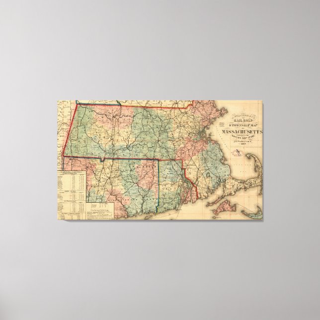 Toile Rail Road & Township Map of Massachusetts, 1879 (Recto)