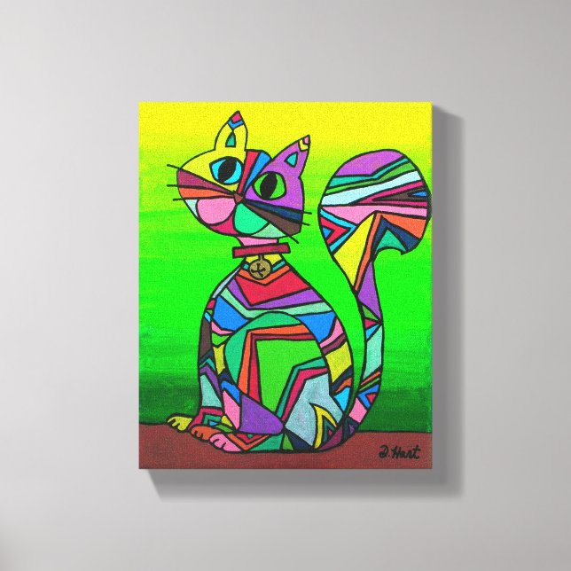 Toile Rainbow GeometriCat Motif géométrique Art Chat (Recto)