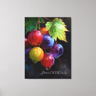 Toile Raisins et gouttes de rosée à l'aquarelle vibrante