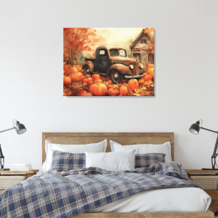 Toile Ramassage vintage et Citrouille Automne 32x24