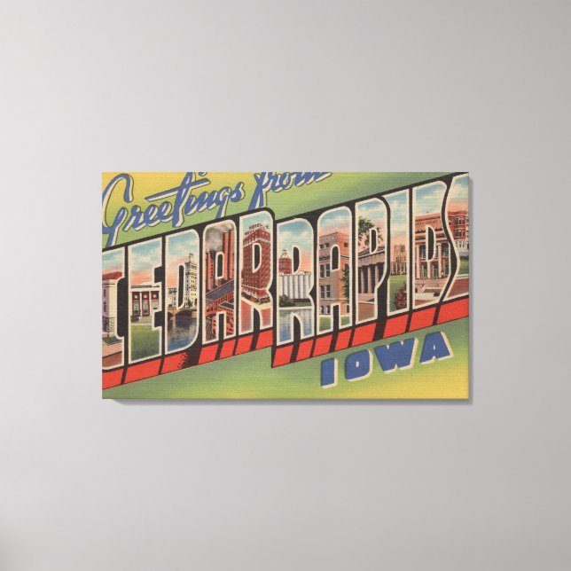 Toile Rapides de cèdre, Iowa - Scènes de grandes lettres (Recto)