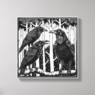 Toile Raven et ses enfants dans les arbres