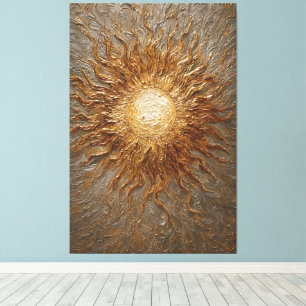 Toile Rayonnement de soleil doré Texturé Abstrait Mur Ar