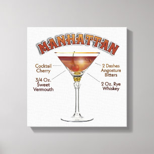 Toile Recette de cocktail Manhattan Art 12"x12" envelopp