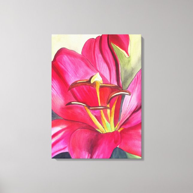 Toile Red Alert Lily aquarelle peinture de fleur (Recto)