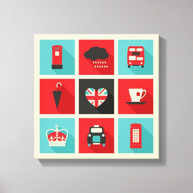 Toile Red & Blue Retro Londres Collage (Recto)