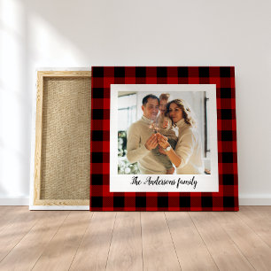 Toile Red Buffalo Plaid & Nom Personnel Et Photo