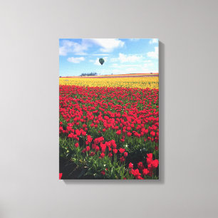 Toile Red & Yellow Tulip Field with Hot Air Balloon
