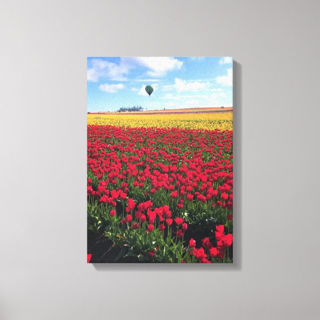 Toile Red & Yellow Tulip Field with Hot Air Balloon (Recto)