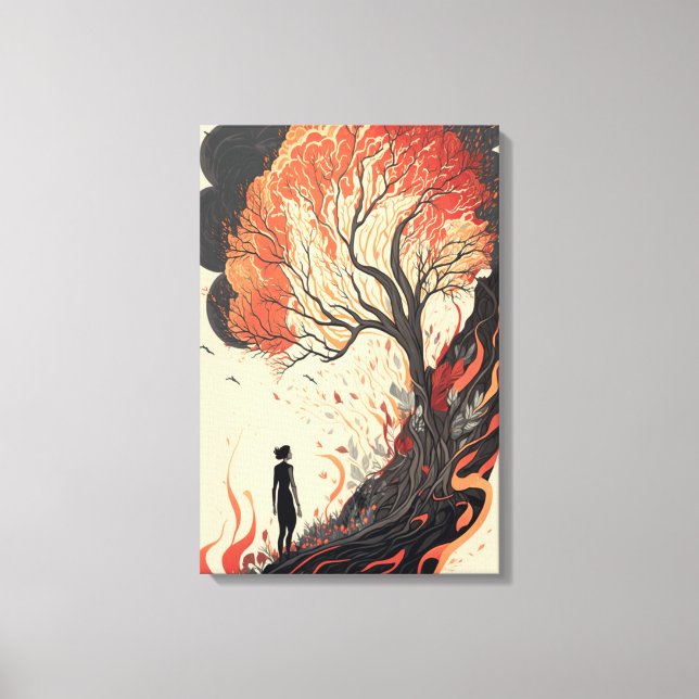 Toile Réflexion d'une femme sur la forêt en feu (Recto)