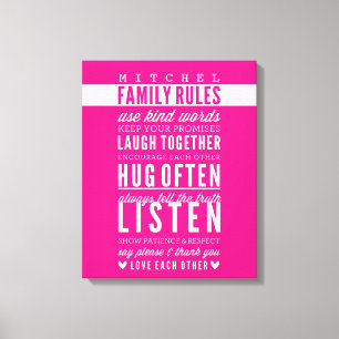 Toile RÈGLES FAMILIALES PERSONNALISÉES typographie moder