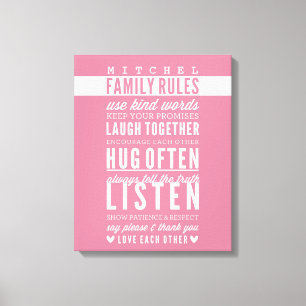 Toile RÈGLES FAMILIALES PERSONNALISÉES typographie moder