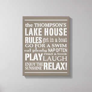 Toile Règles personnalisées de Family Lake House Brown  