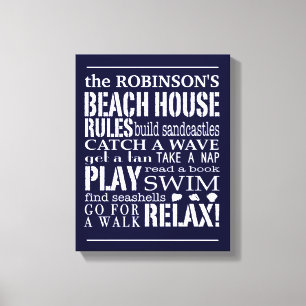 Toile Règles personnalisées Family Beach House Marine