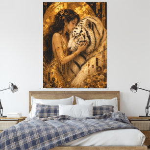 Toile Reine Blanche Tigre Dorée Fantaisie Art
