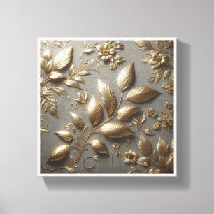 Toile Relief floral doré 3D de luxe - Métalisé élégant