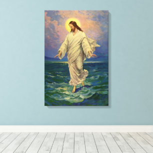 Toile Religion vintage, Jésus Christ marche sur l'eau